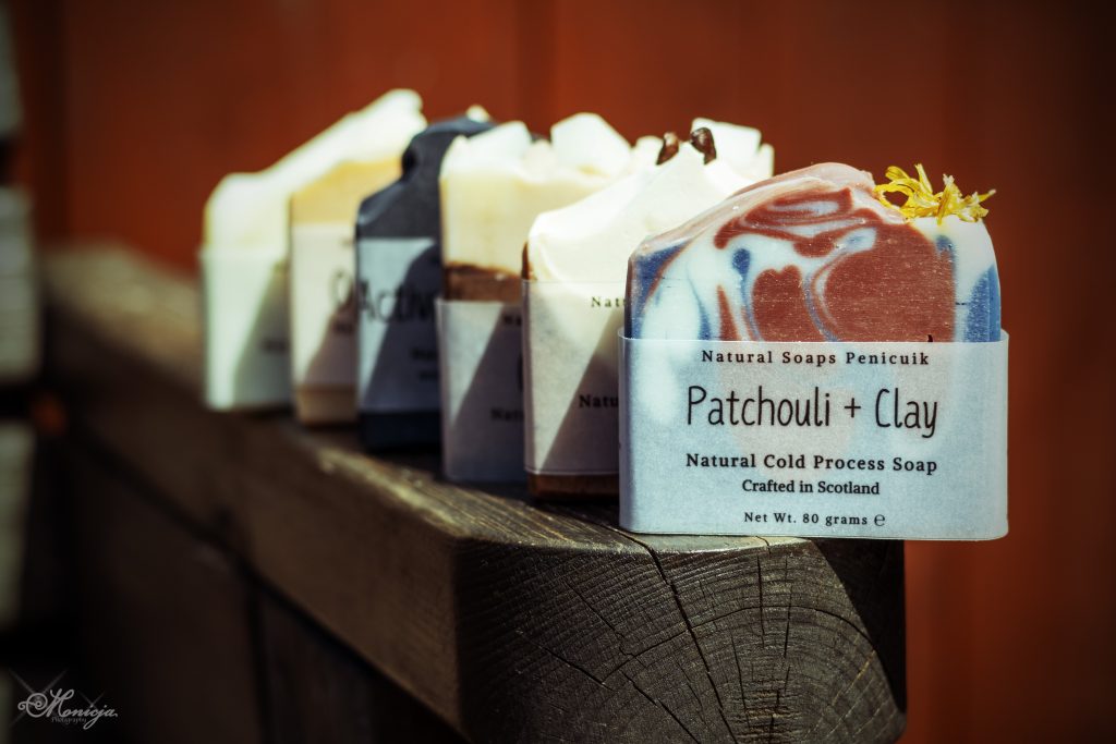 Assorted handmade soap bars in natural colours – eco-friendly skincare crafted in Midlothian